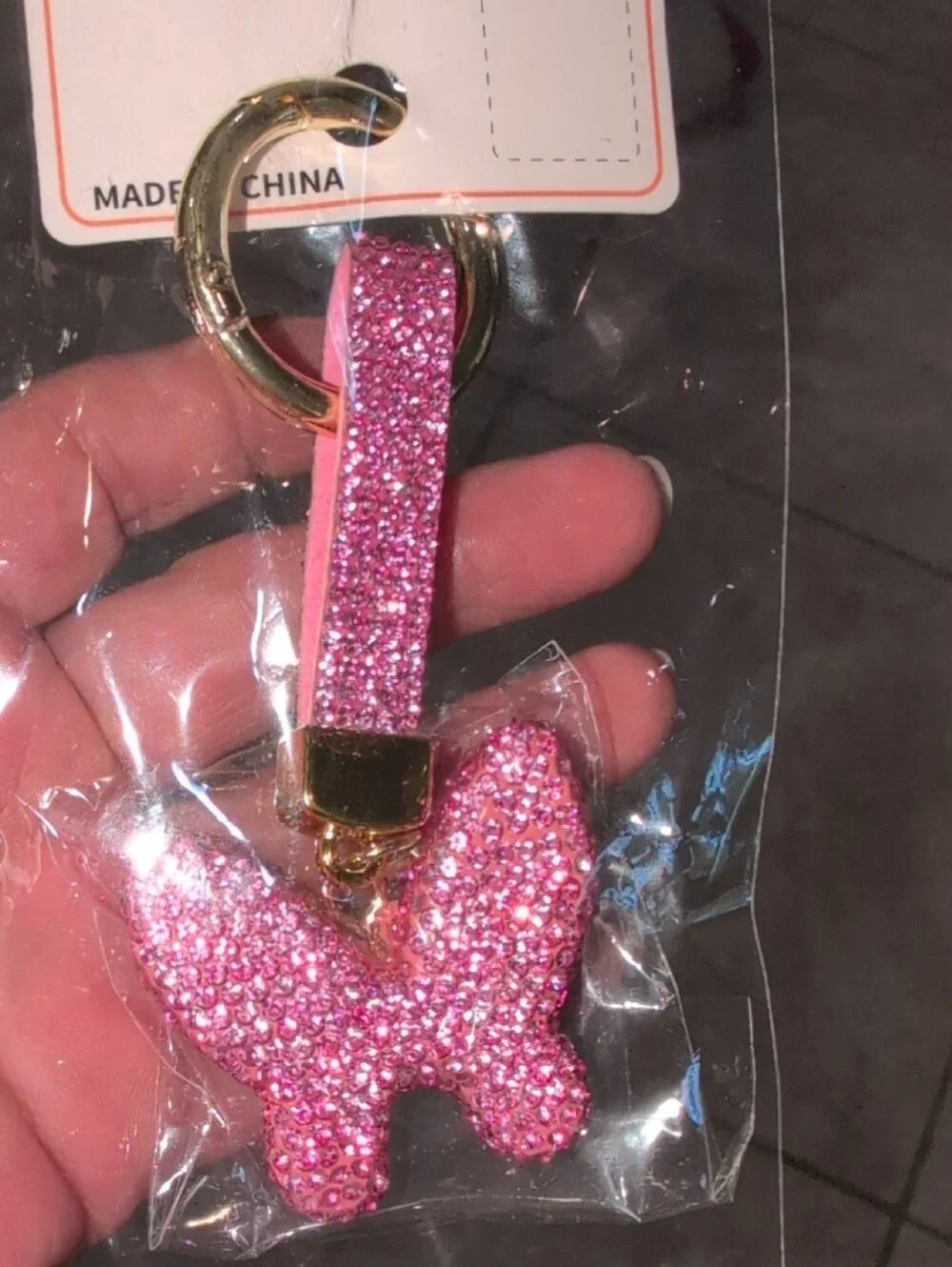 Pink Glitter Butterfly Keychain Charm